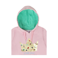 Pink Crown Hoodie With Contrasting Inner Lining And Front Pockets