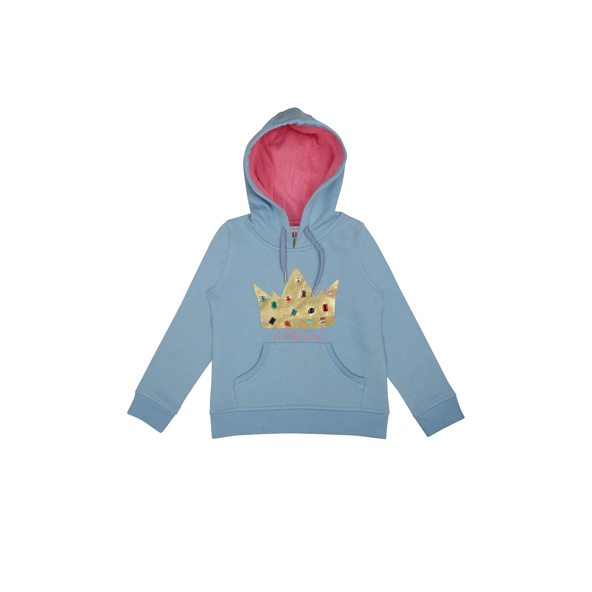 Sky Blue  Crown Hoodie With Contrasting Inner Lining And Front Pockets