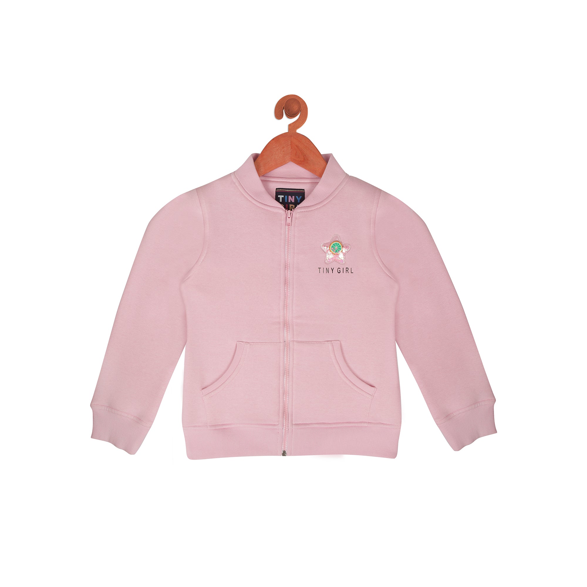 Tiny Girl Basic Zipper Sweatshirt With Front Pockets In Light Pink