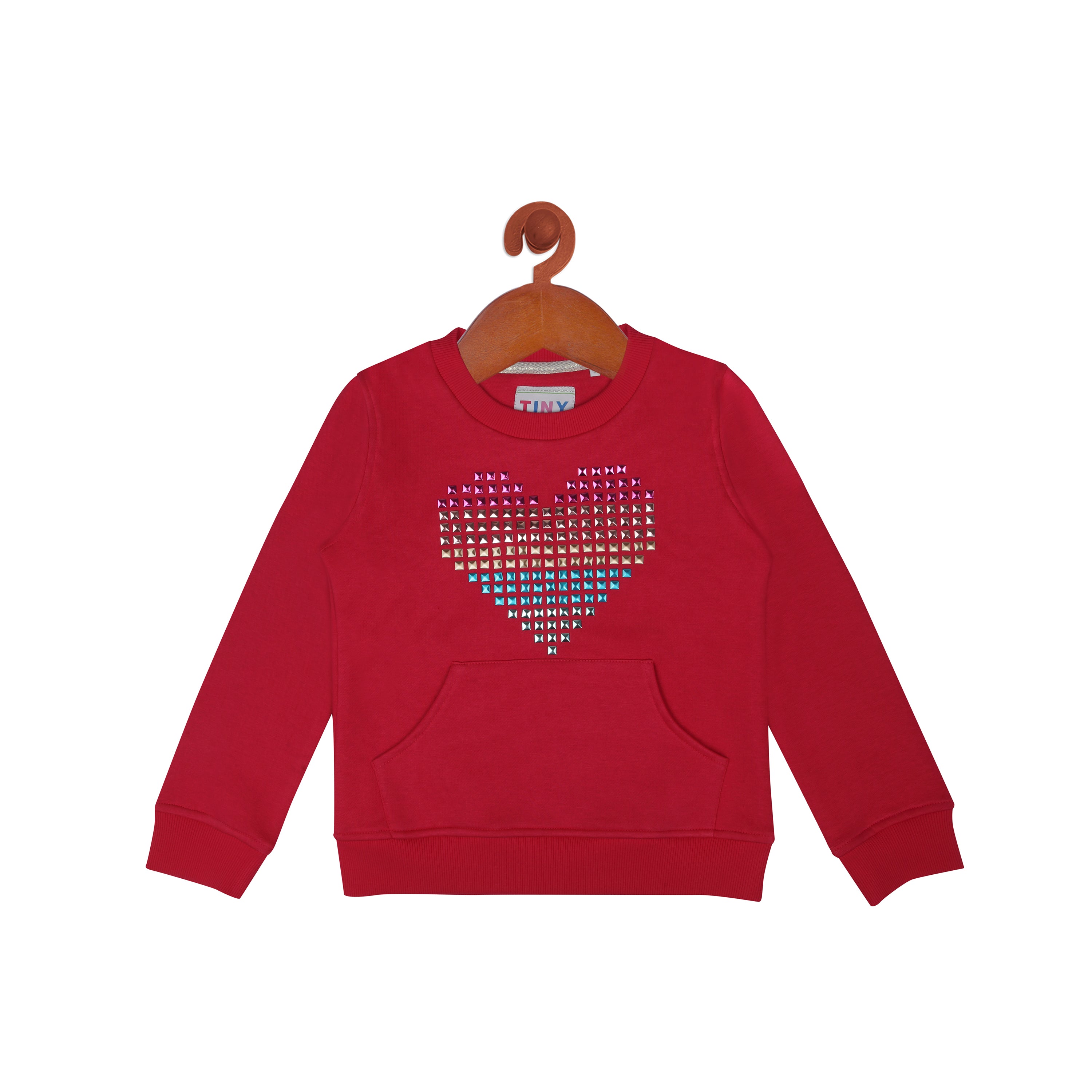 Embedded Heart Sweat Shirt In Dark Pink