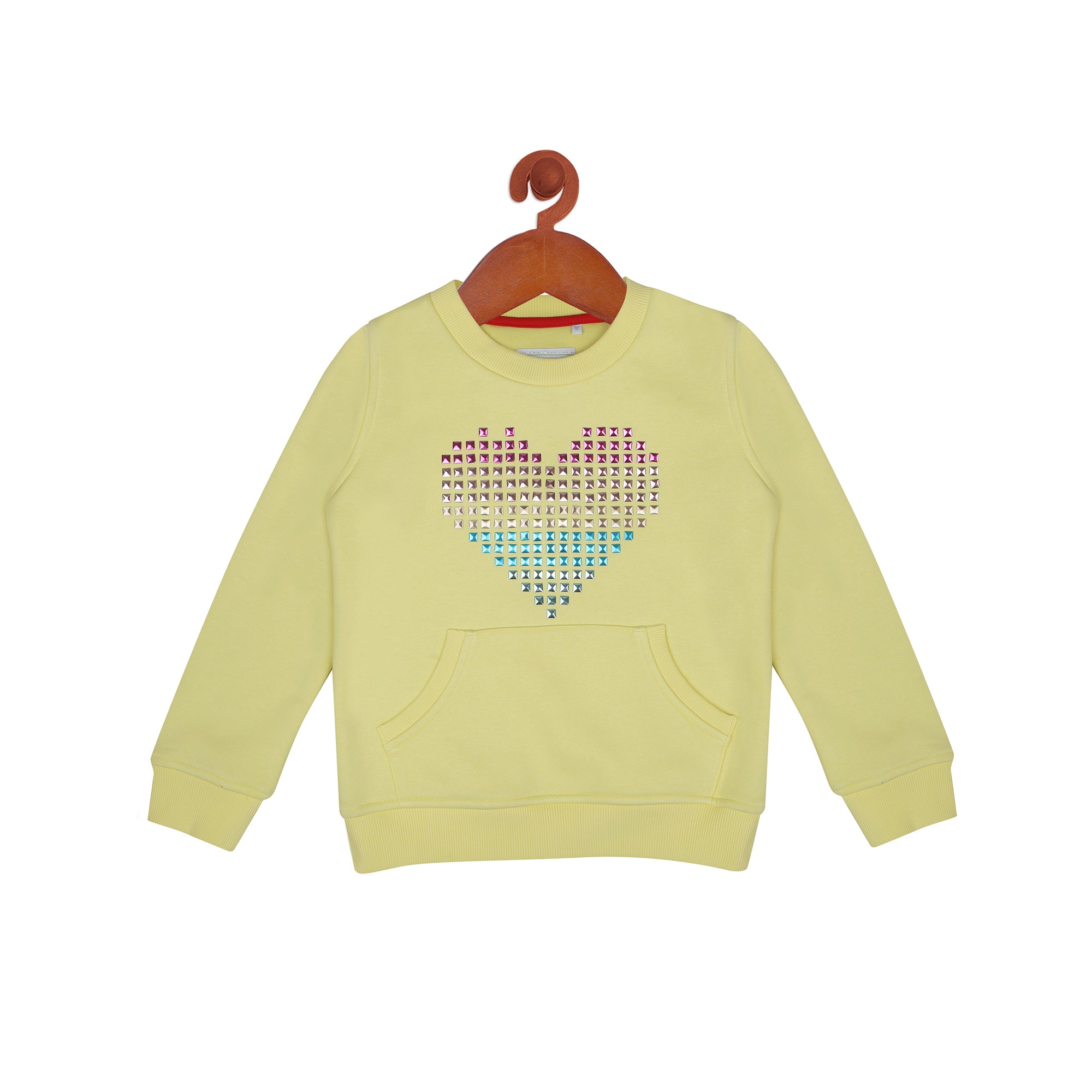 Embedded Heart Sweat Shirt In Lemon