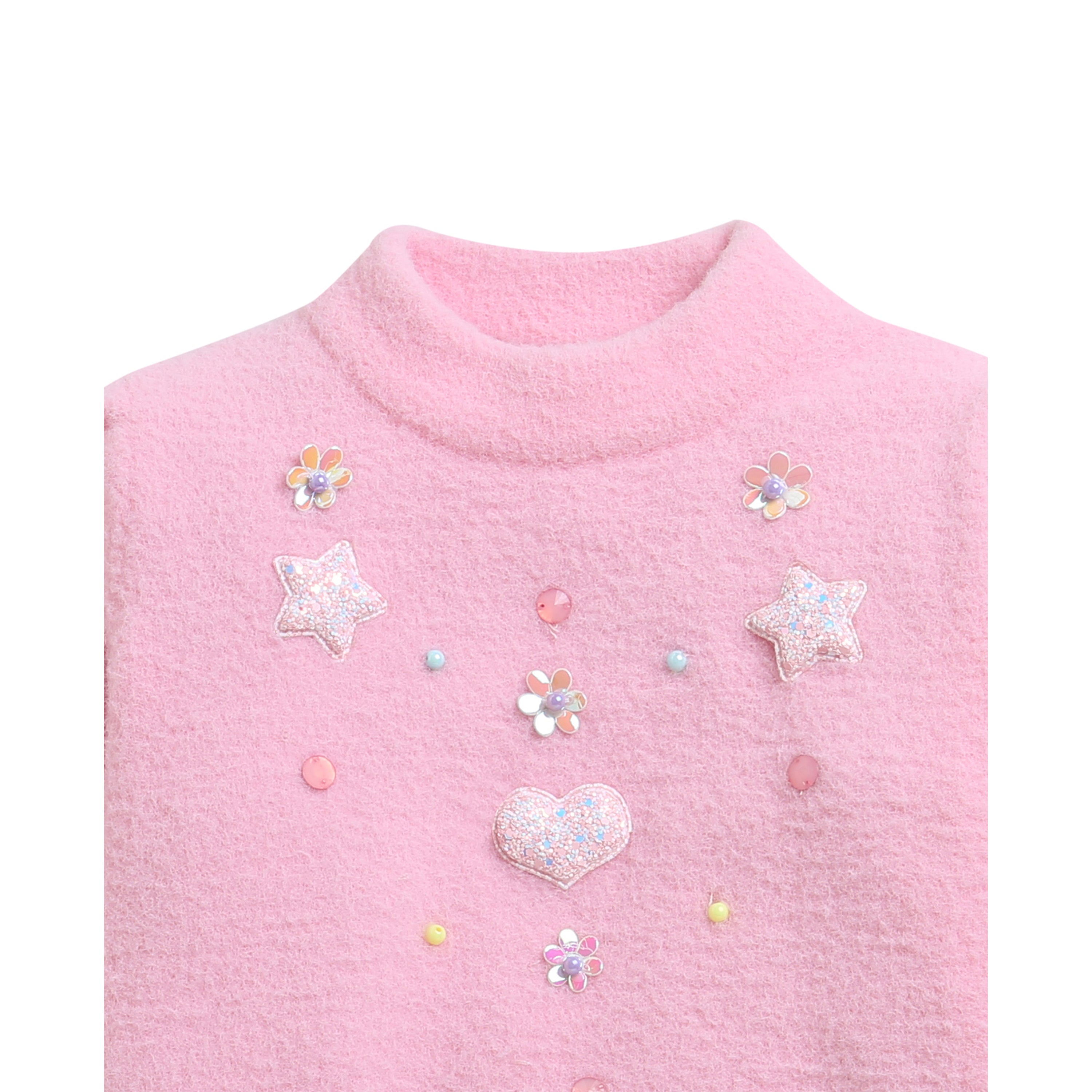 Mini Hearts Baby Pink Warm Sweater