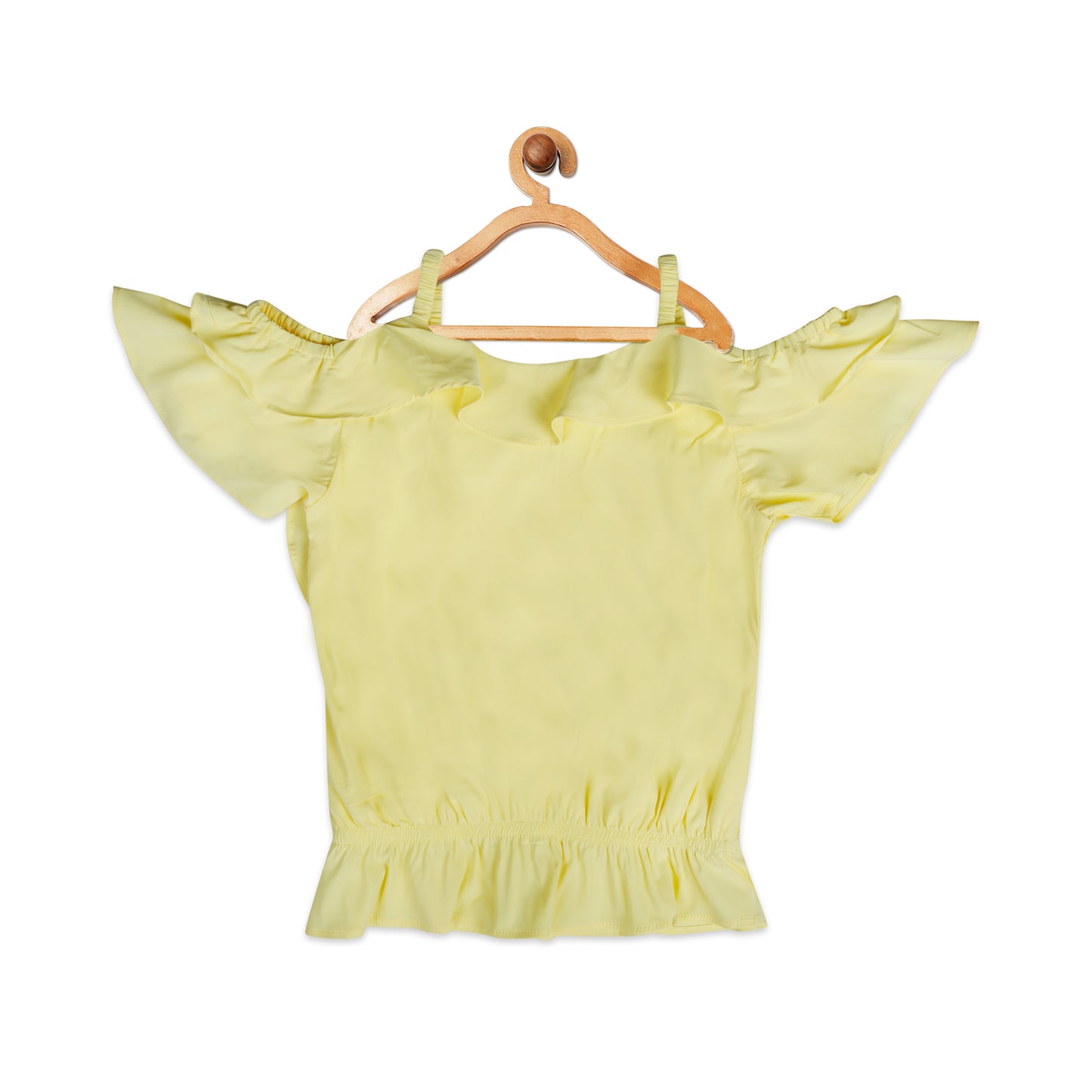 Lemon Ruffle Top With Cold Sleeves With Parrot Broach Detail