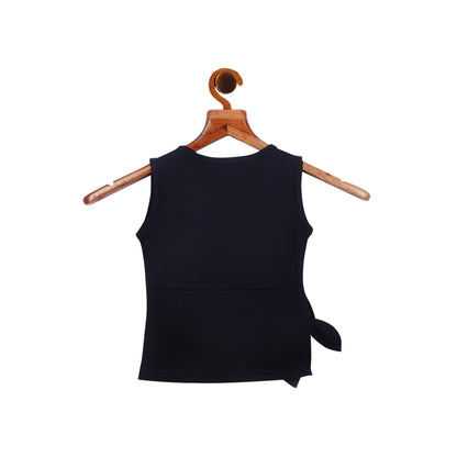 Sleeveless Navy Blue Original Girl Top With Side Knot