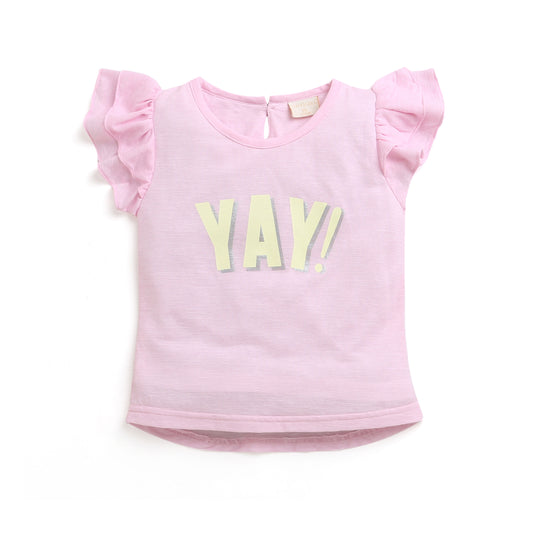 Yay T Shirt With Ruffle Short Sleeve In Pink