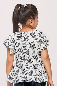 Tiny Girl Half Sleeves Leaf Printed  Top  - Blue