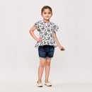 Tiny Girl Half Sleeves Leaf Printed  Top  - Blue