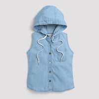 Tiny Girl Denim Hooded Sleeveless Top - Blue