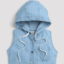 Tiny Girl Denim Hooded Sleeveless Top - Blue