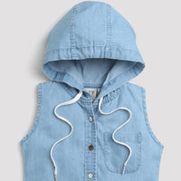 Tiny Girl Denim Hooded Sleeveless Top - Blue