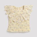 Tiny Girl Floral With Frill Square Neck Top - Lemon