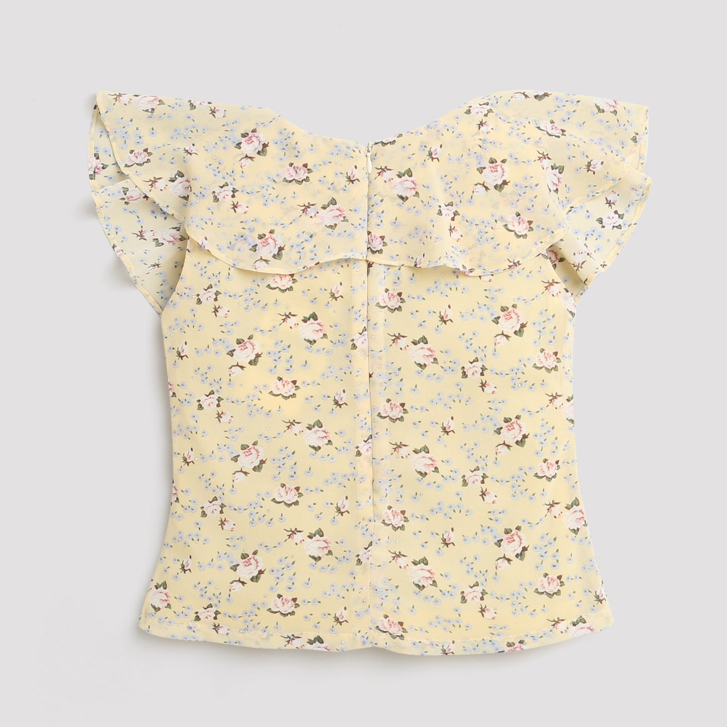 Tiny Girl Floral With Frill Square Neck Top - Lemon