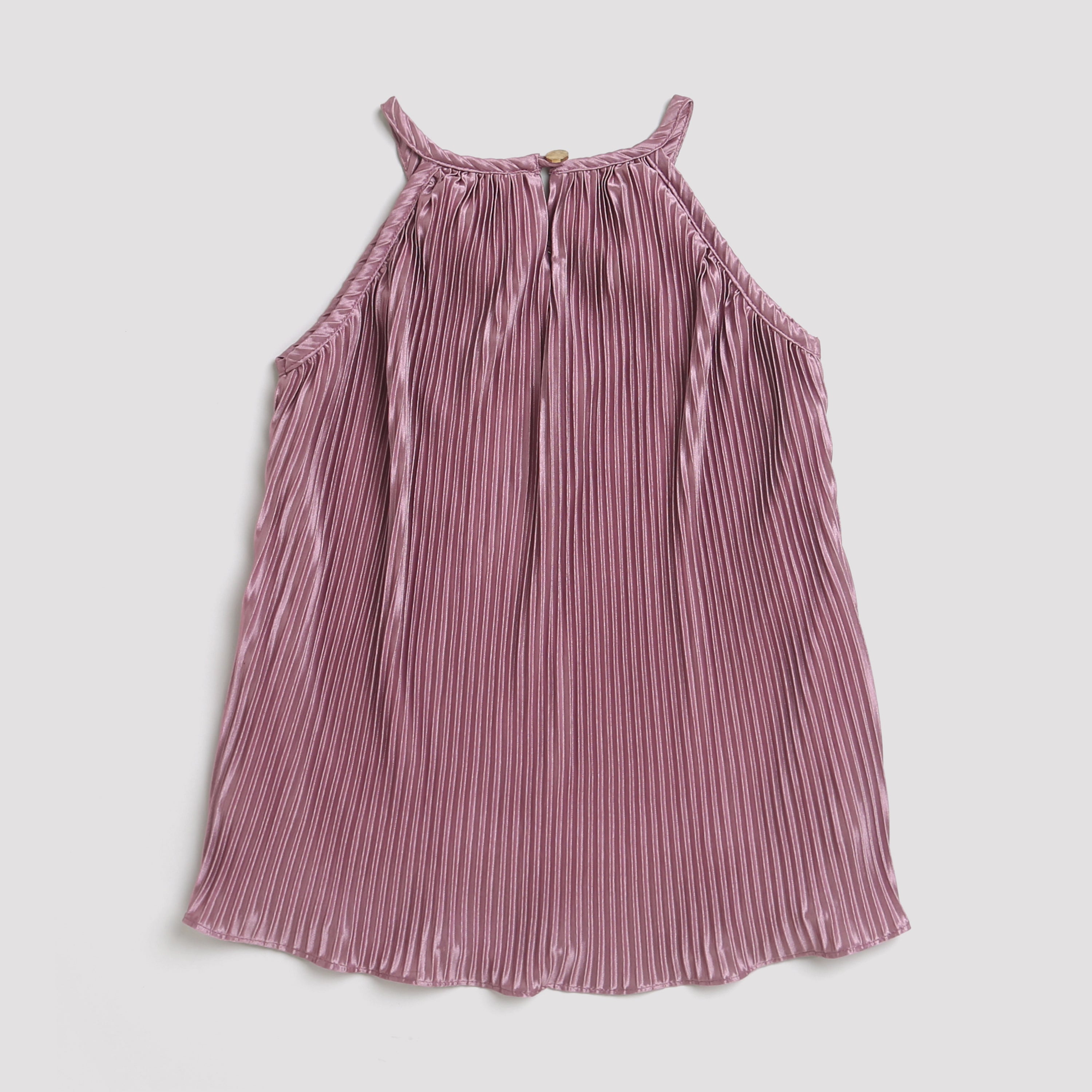 Tiny Girl Sleeveless Metallic Pleated Top With Detachable Brooch - Onion Pink