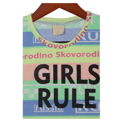 Girls Rule Horizontal Stripe Regular Fit T-Shirt In Yellow