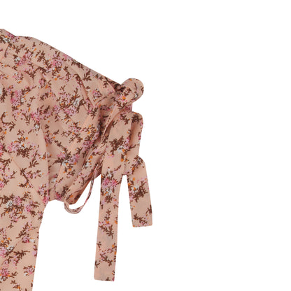 Floral Peplum Shirt With Tie Knot Sleeves In Peach