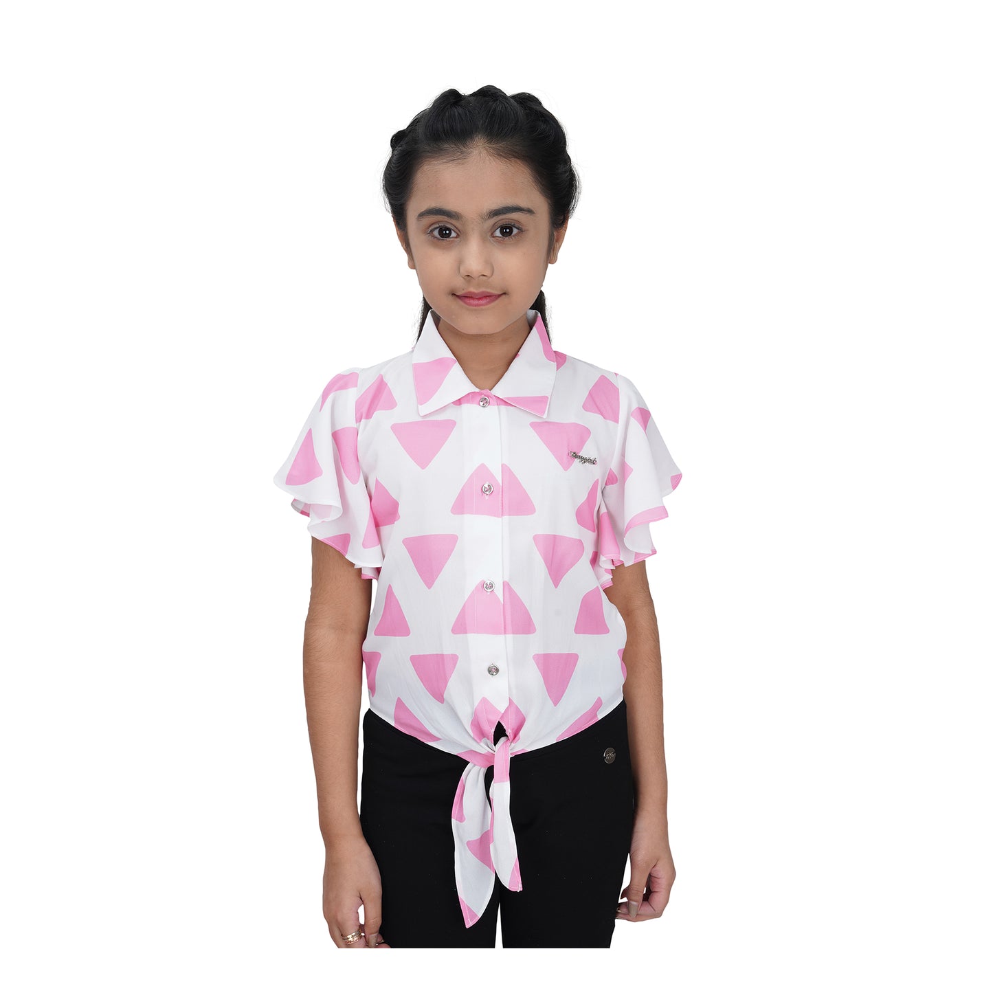 Triangle Tie-Up Knot Shirt In Pink