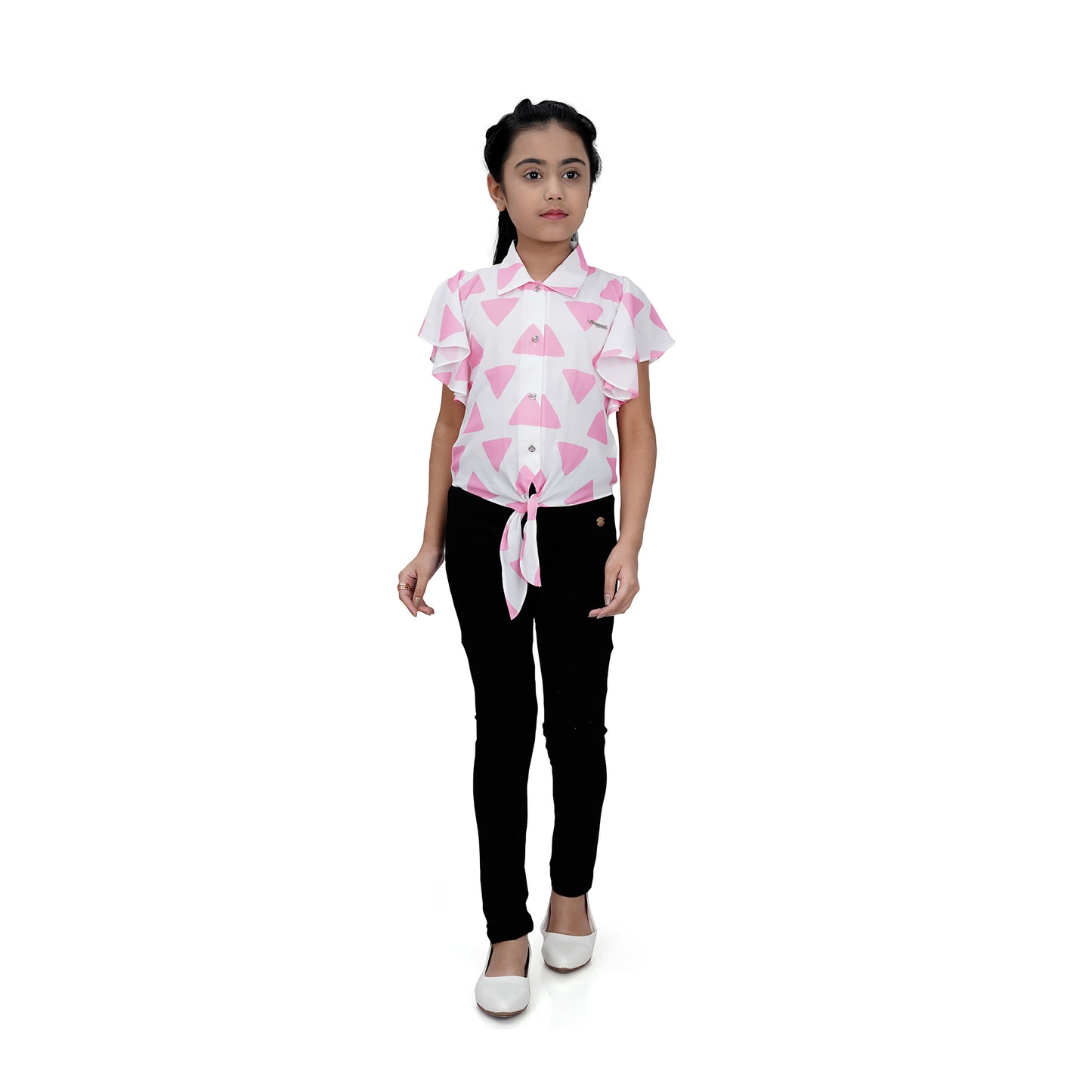 Triangle Tie-Up Knot Shirt In Pink