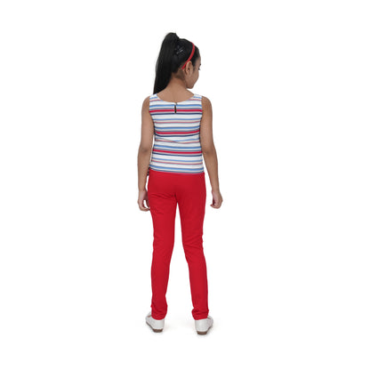 Sleeveless Horizontal Stripes Top In Red