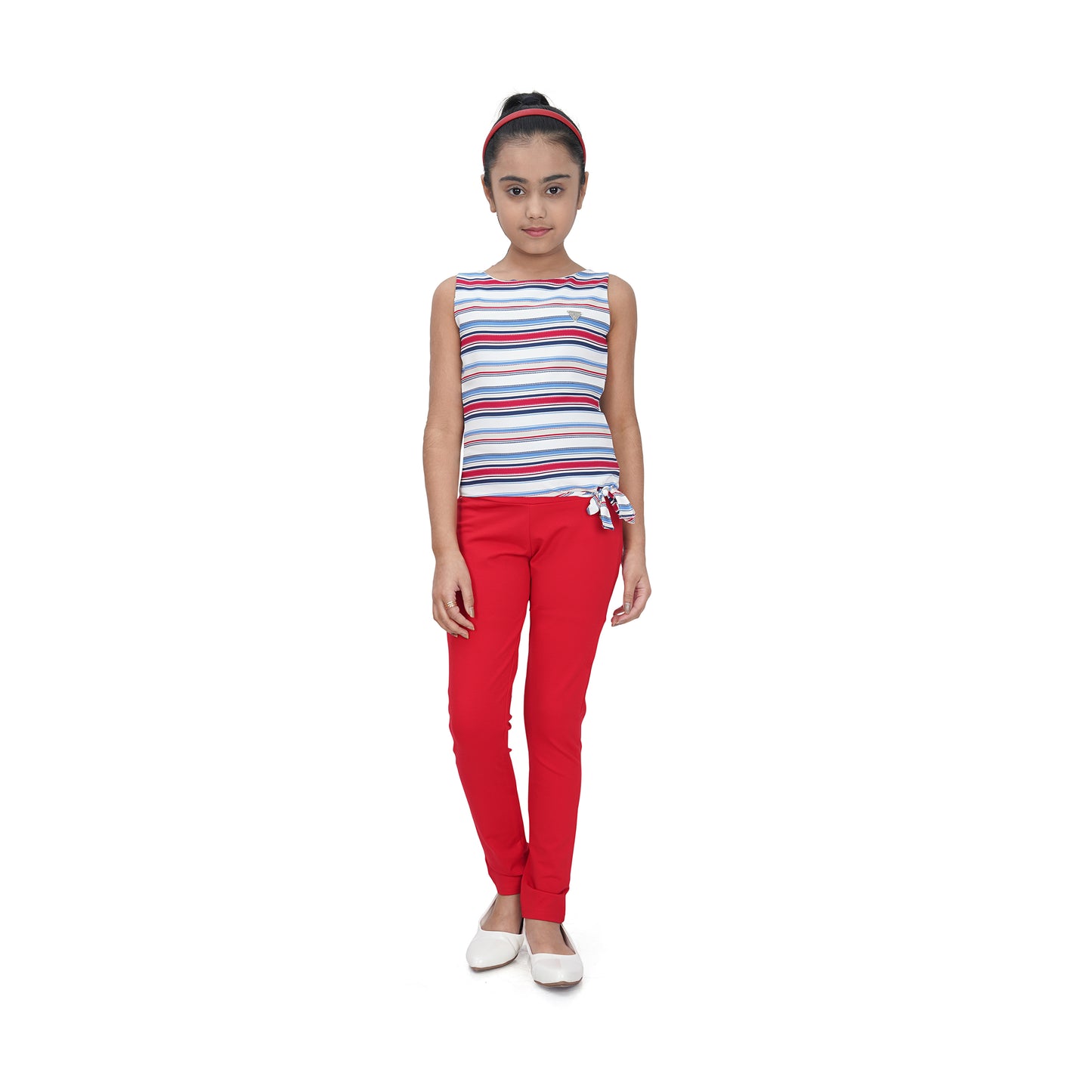 Sleeveless Horizontal Stripes Top In Red